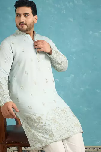 Men’s blue embroidered silk blend kurta – traditional ethnic wear for wedding & festive occasions