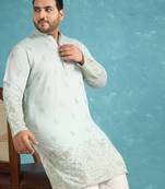 Men’s blue embroidered silk blend kurta – traditional ethnic wear for wedding & festive occasions