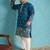 blue embroidered silk blend kurta