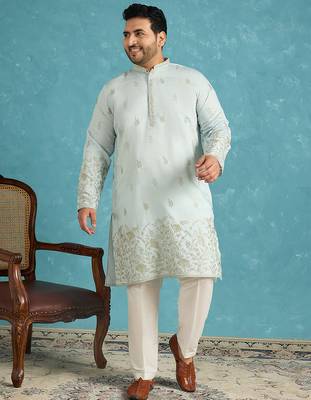 Men’s blue embroidered silk blend kurta – traditional ethnic wear for wedding & festive occasions 2