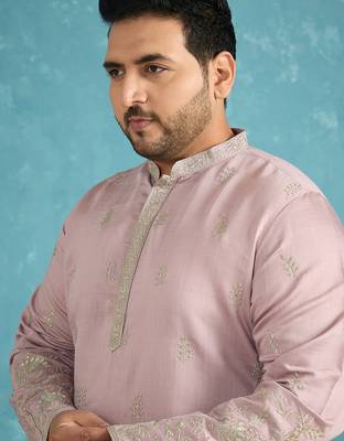 Men’s lavender embroidered silk blend kurta – traditional ethnic wear for wedding & festive occasions 1