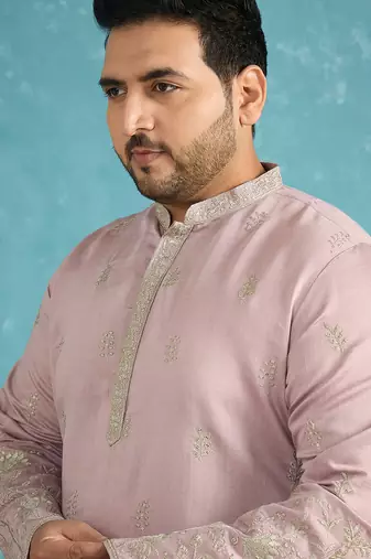 Men’s lavender embroidered silk blend kurta – traditional ethnic wear for wedding & festive occasions