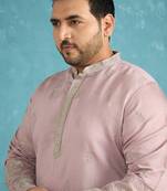 Men’s lavender embroidered silk blend kurta – traditional ethnic wear for wedding & festive occasions
