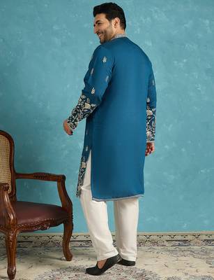 blue embroidered silk blend kurta 4