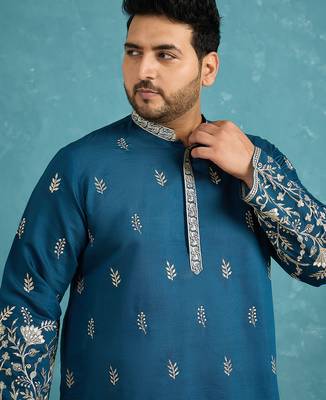 blue embroidered silk blend kurta 5