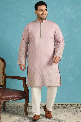 Men’s lavender embroidered silk blend kurta – traditional ethnic wear for wedding & festive occasions