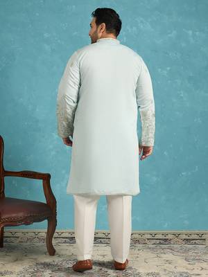 Men’s blue embroidered silk blend kurta – traditional ethnic wear for wedding & festive occasions 4