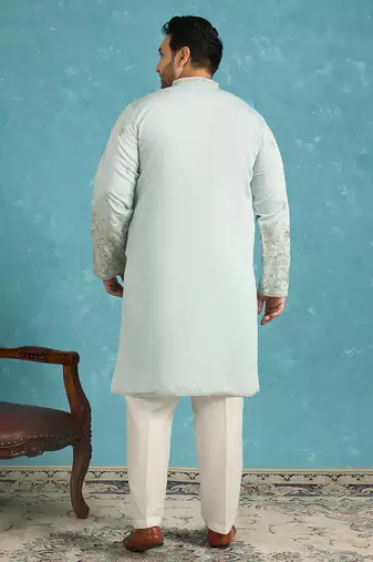 Men’s blue embroidered silk blend kurta – traditional ethnic wear for wedding & festive occasions