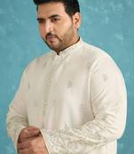 Men’s white embroidered silk blend kurta – traditional ethnic wear for wedding & festive occasions