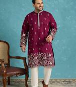 Men’s purple embroidered silk blend kurta – traditional ethnic wear for wedding & festive occasions