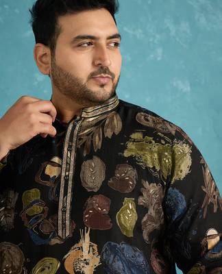 black printed silk blend kurta traditional ethnic wear for wedding & festive occasions 2