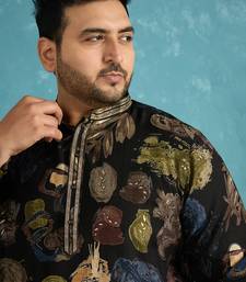 black printed silk blend kurta traditional ethnic wear for wedding & festive occasions