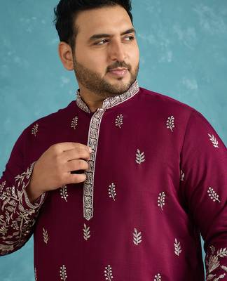 Men’s purple embroidered silk blend kurta – traditional ethnic wear for wedding & festive occasions 2