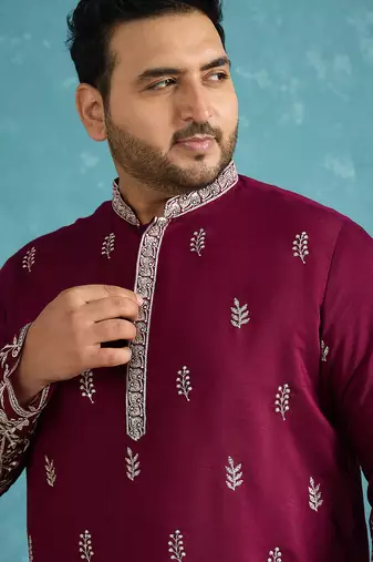 purple embroidered silk blend kurta