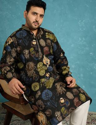 black printed silk blend kurta traditional ethnic wear for wedding & festive occasions 3
