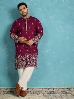 Men’s purple embroidered silk blend kurta – traditional ethnic wear for wedding & festive occasions 3