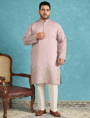 Men’s lavender embroidered silk blend kurta – traditional ethnic wear for wedding & festive occasions 5