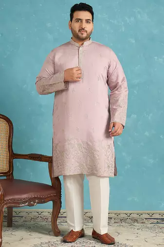 Men’s lavender embroidered silk blend kurta – traditional ethnic wear for wedding & festive occasions