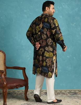 black printed silk blend kurta traditional ethnic wear for wedding & festive occasions 4