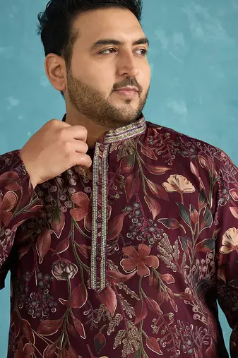 purple printed silk blend kurta