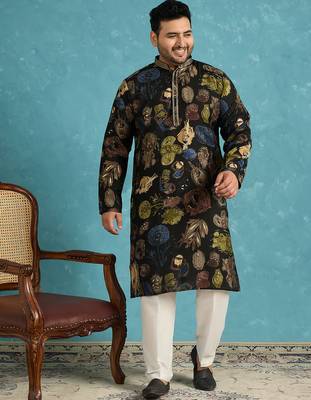 black printed silk blend kurta traditional ethnic wear for wedding & festive occasions 5