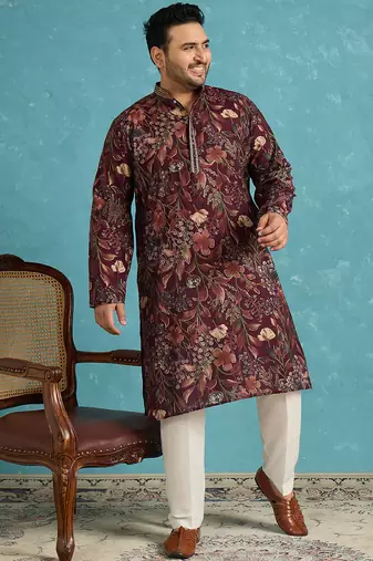 purple printed silk blend kurta