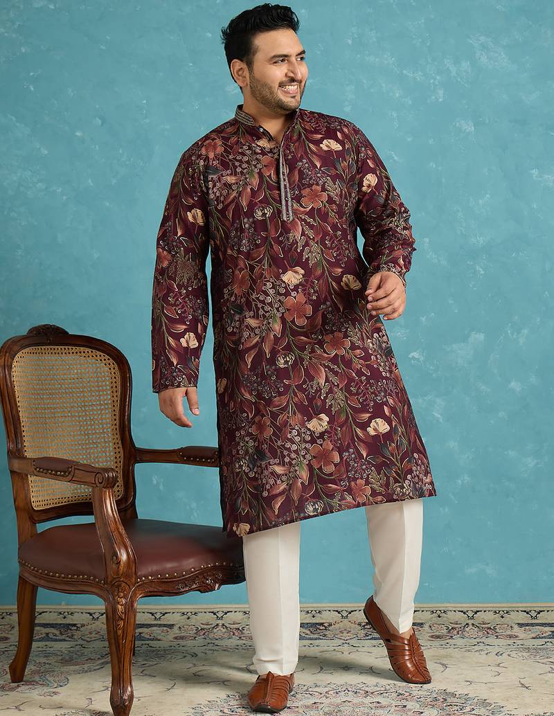 purple printed silk blend kurta