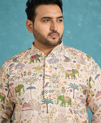 cream printed viscose rayon kurta 1