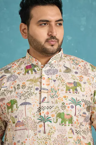 cream printed viscose rayon kurta