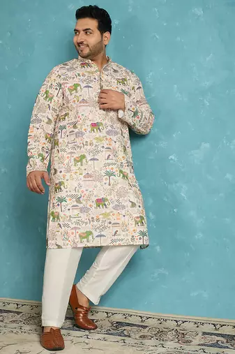 cream printed viscose rayon kurta