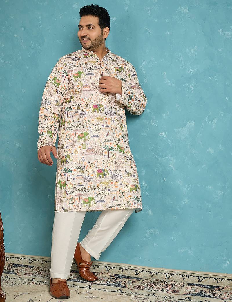 cream printed viscose rayon kurta