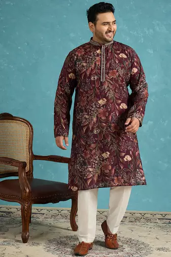 purple printed silk blend kurta