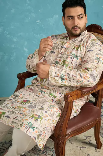 cream printed viscose rayon kurta