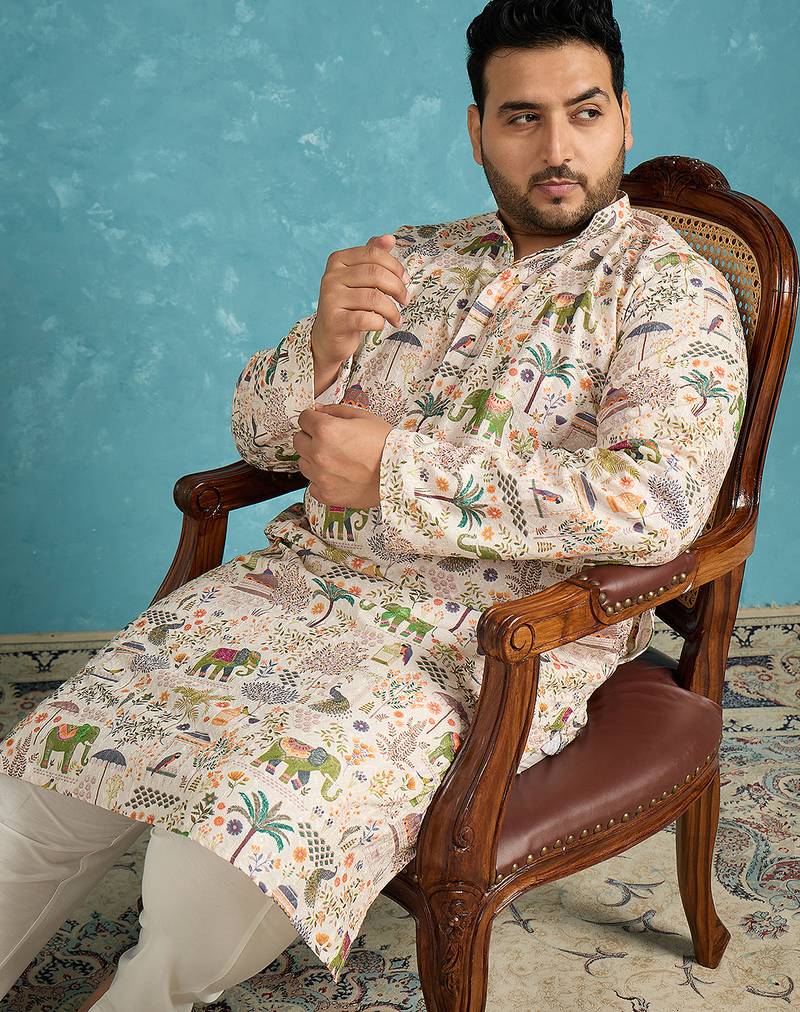 cream printed viscose rayon kurta