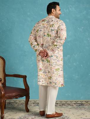 cream printed viscose rayon kurta 4
