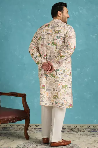 cream printed viscose rayon kurta