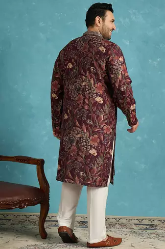 purple printed silk blend kurta