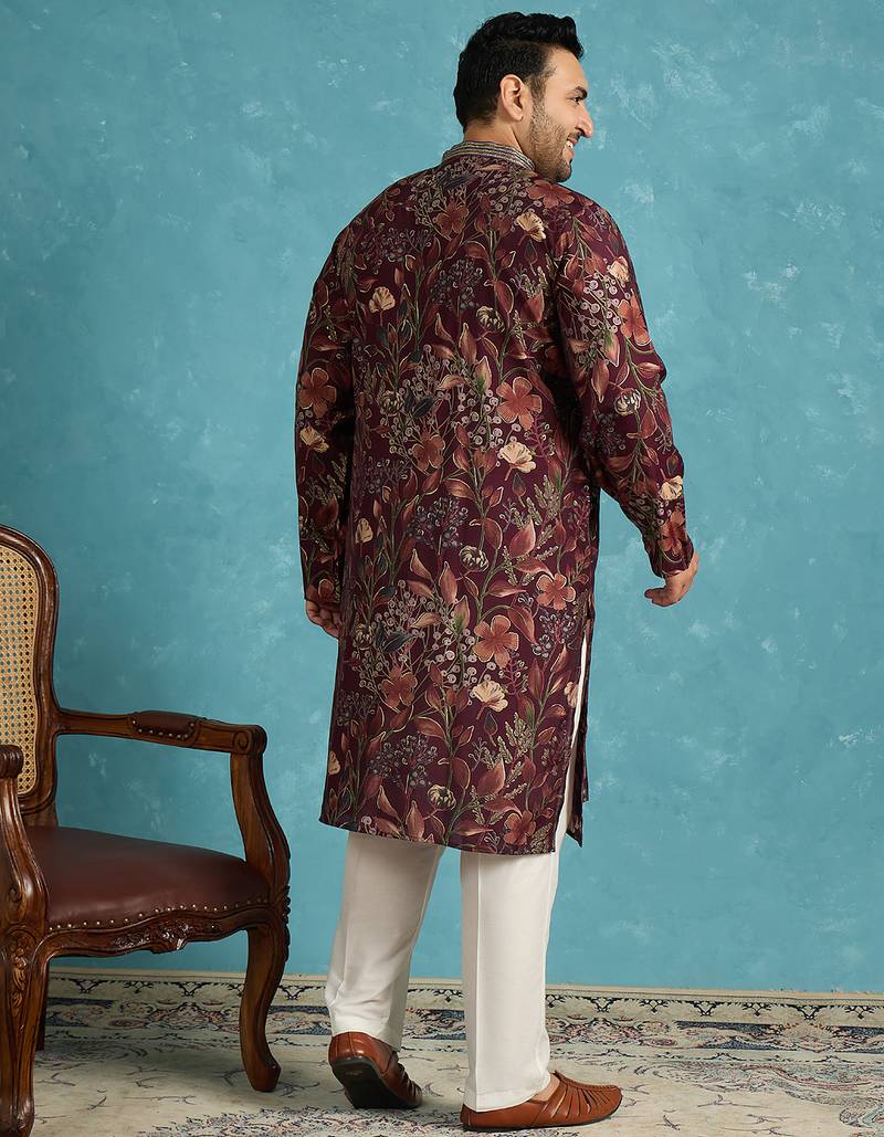 purple printed silk blend kurta