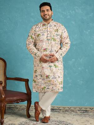 cream printed viscose rayon kurta 5