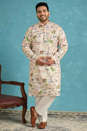 cream printed viscose rayon kurta