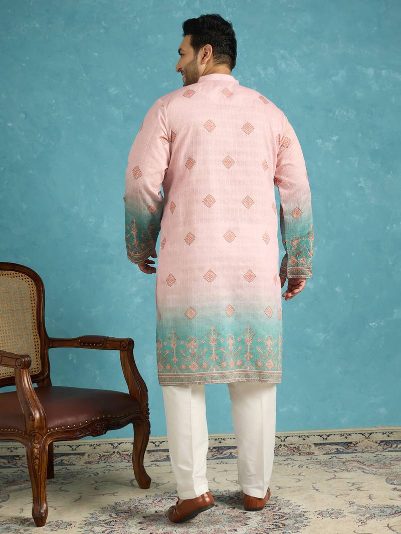 peach printed silk blend kurta