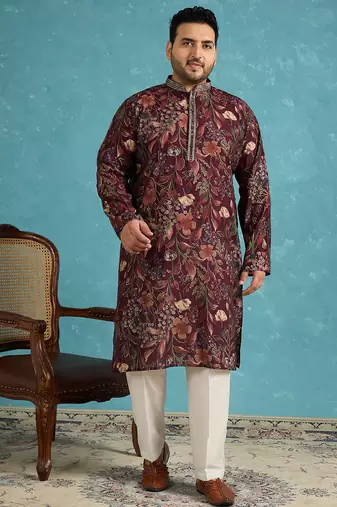 purple printed silk blend kurta