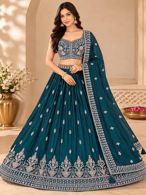 Morpeach Art Silk embroidery sequence work lehenga choli with dupatta for women 1