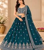 Morpeach Art Silk embroidery sequence work lehenga choli with dupatta for women