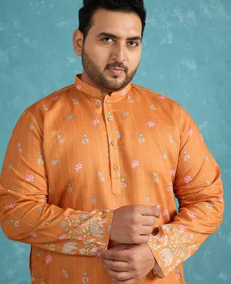 orange printed silk blend kurta 1