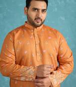 orange printed silk blend kurta