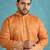 orange printed silk blend kurta