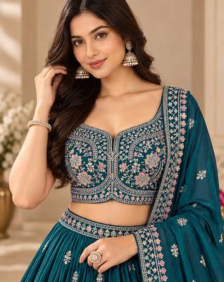 Morpeach Art Silk embroidery sequence work lehenga choli with dupatta for women 4