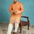 orange printed silk blend kurta