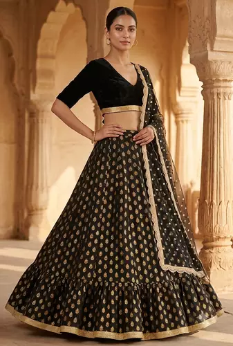 black banarasi viscose lehenga choli with dupatta